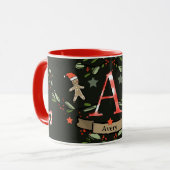 Mug Joli Monogramme de Noël rétro "A" avec le nom (Devant gauche)