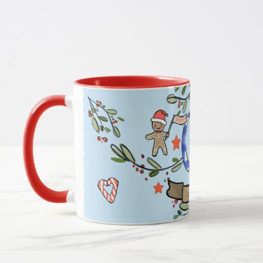 Mug Joli Monogramme de Noël rétro "C" avec le nom (Gauche)