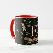 Mug Joli Monogramme de Noël rétro "E" avec le nom (Devant gauche)