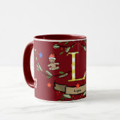 Mug Joli Monogramme de Noël rétro "L" avec le nom (Devant gauche)