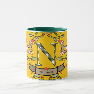 Mug Joli Monogramme de Noël rétro "N" avec le nom