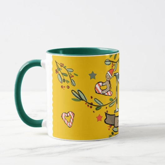 Mug Joli Monogramme de Noël rétro "N" avec le nom (Gauche)