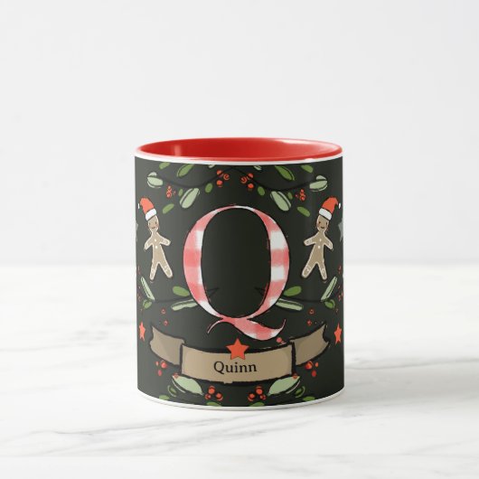 Mug Joli Monogramme de Noël rétro "Q" avec le nom (Centre)