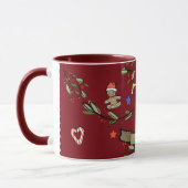 Mug Joli Monogramme de Noël rétro "T" avec le nom (Gauche)
