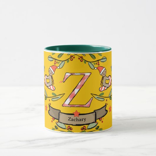 Mug Joli Monogramme de Noël rétro "Z" avec nom (Centre)