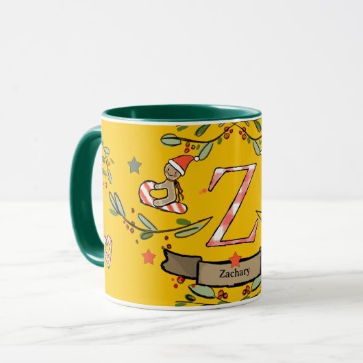 Mug Joli Monogramme de Noël rétro "Z" avec nom (Devant gauche)