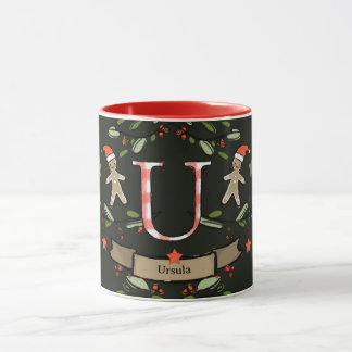 Mug Joli Monogramme de Noël "U" avec le nom