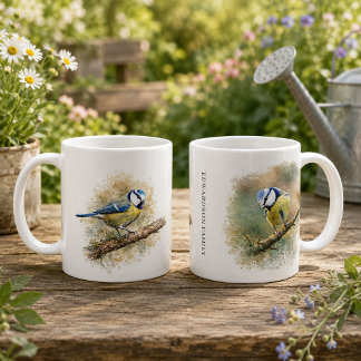 Mug Joli monogramme d'oiseau mésange bleue à l'aquarel
