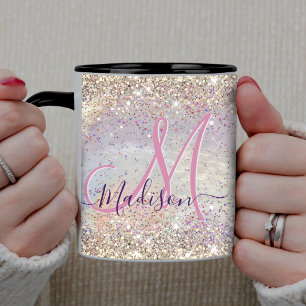 Mug Joli monogramme iridescent faux or pailleté