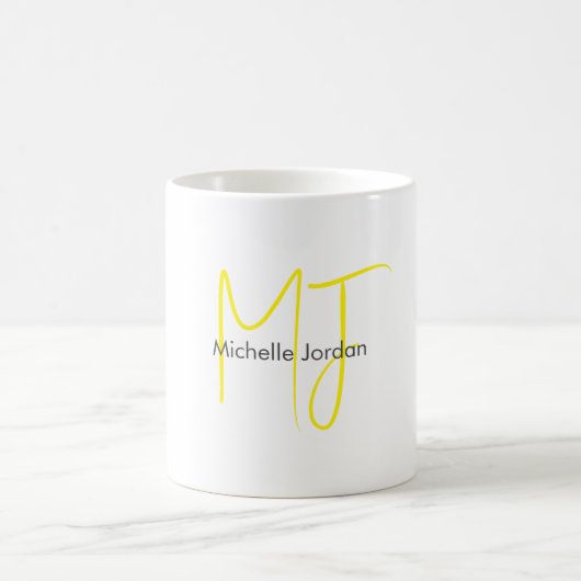 Mug Joli Monogramme Jaune Blanc Moderne Minimaliste (Centre)