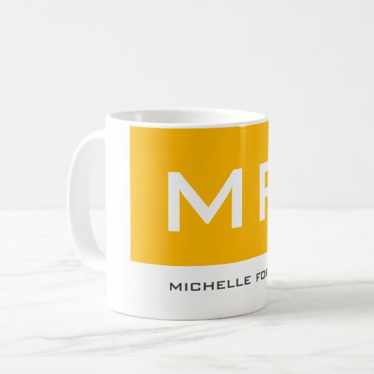 Mug Joli Monogramme Jaune Blanc Moderne Plaine (Devant gauche)