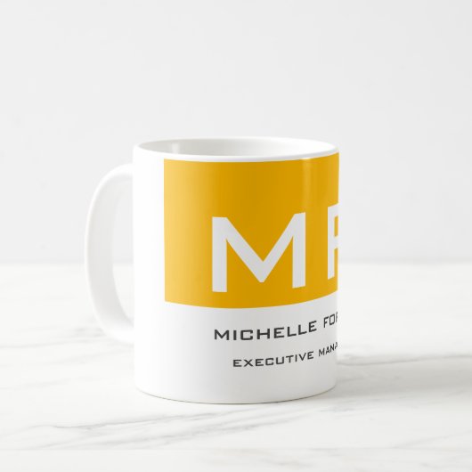 Mug Joli Monogramme Jaune Blanc Votre Nom (Devant gauche)