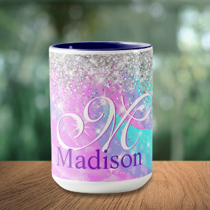 Mug Joli monogramme licorne iridescent paillettes arge
