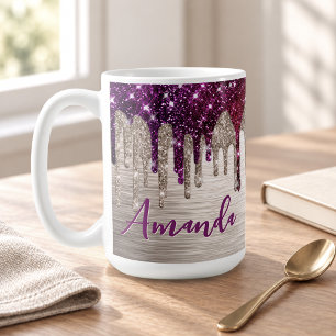 Mug Joli monogramme moderne rose rouge paillettes gout
