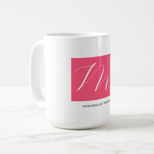 Mug Joli Monogramme rose blanc moderne (Devant gauche)