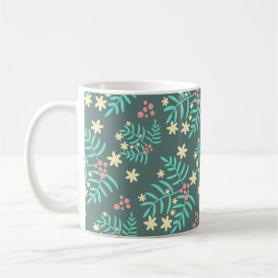 Mug Joli motif bleu de feuilles et de baies botaniques