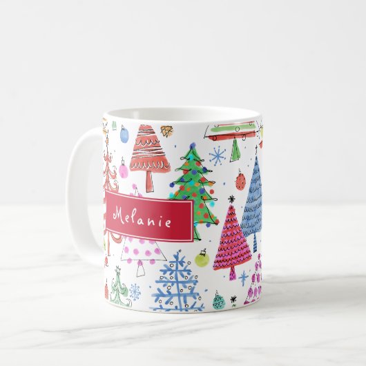 Mug Joli Motif d'arbre de Noël avec nom (Devant gauche)