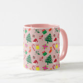Mug Joli Motif de Noël rose rouge rose joyeux (Devant droit)