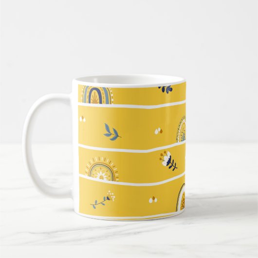 Mug Joli Motif fleuri jaune arc-en-ciel (Gauche)