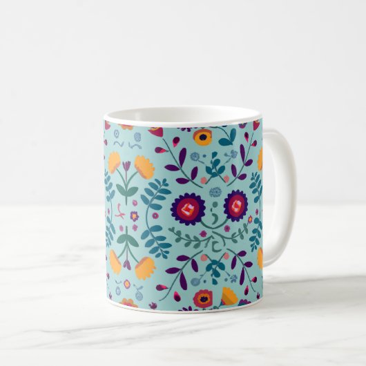 Mug Joli Motif Fleurs d'Art Folk (Devant droit)