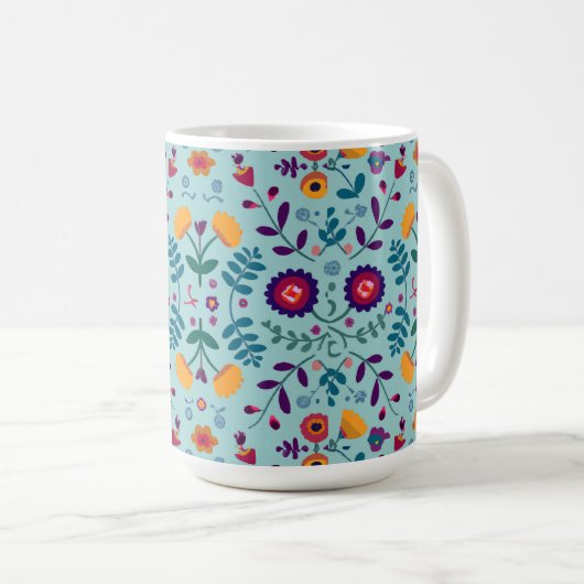 Mug Joli Motif Fleurs d'Art Folk (Devant droit)