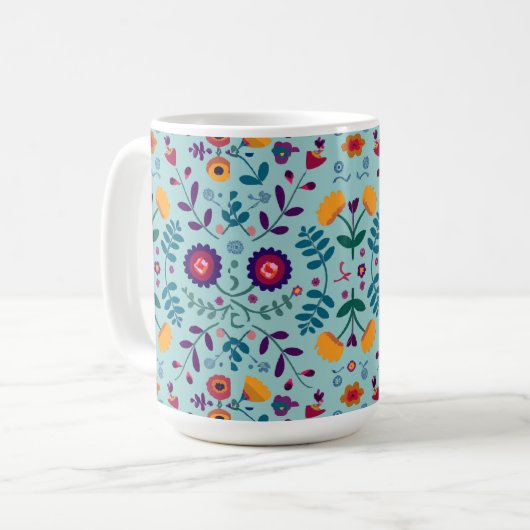 Mug Joli Motif Fleurs d'Art Folk (Devant gauche)