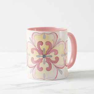 Mug Joli motif floral carreau Classic aquarelle rose