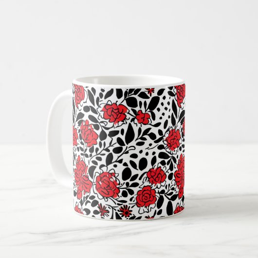 Mug Joli motif floral en rouge, noir et blanc (Devant gauche)