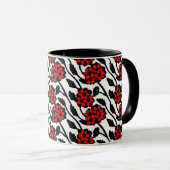 Mug Joli motif floral en rouge, noir et blanc (Devant droit)
