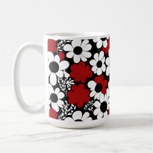 Mug Joli motif floral en rouge, noir et blanc