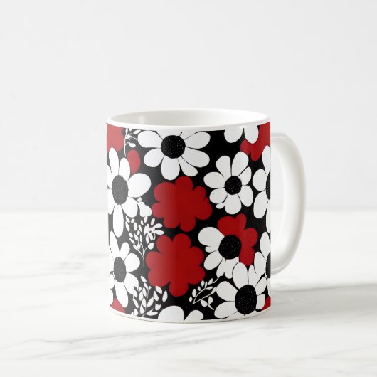 Mug Joli motif floral en rouge, noir et blanc (Devant droit)
