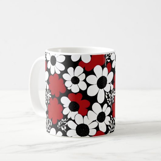 Mug Joli motif floral en rouge, noir et blanc (Devant gauche)
