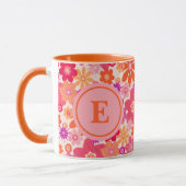 Mug Joli motif floral rétro Orange rose Monogramme (Gauche)