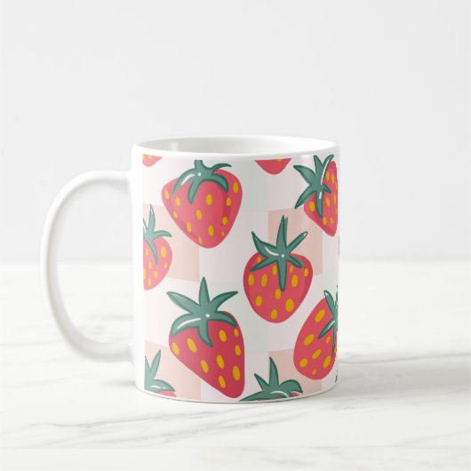 Mug Joli motif pastel à la fraise – Gingham doux (Gauche)
