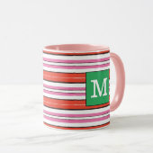 Mug Joli motif rayé Monogrammé l Rose l Vert (Devant droit)