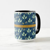 Mug Joli Motif vert et bleu feuilles (Devant droit)