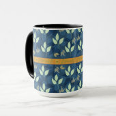 Mug Joli Motif vert et bleu feuilles (Devant gauche)