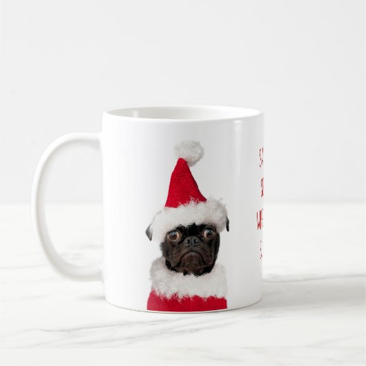 Mug Joli Noël Carlin noir Chiot Père Noël vous voit (Gauche)