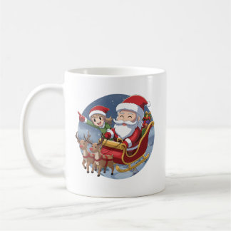 Mug Joli Noël Chibi Père Noël et Elfe – Illustration d