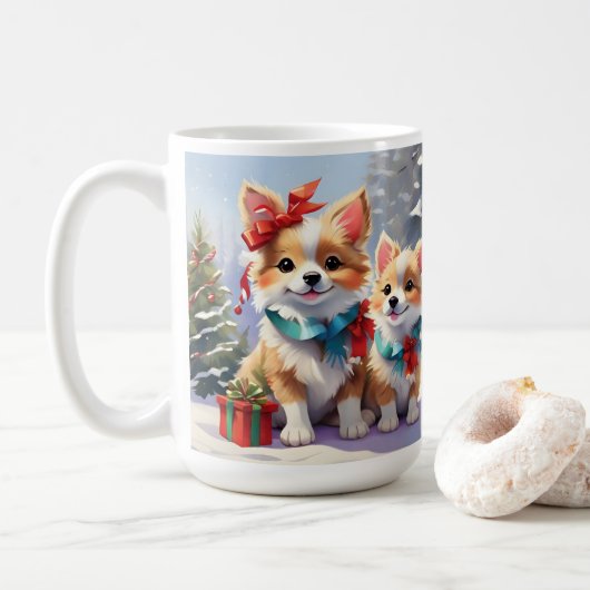 Mug Joli Noël Corgis Fête de Noël (Avec donut)