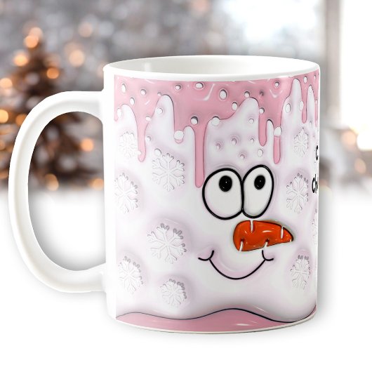 Mug Joli Noël Melding Snowman visage rose Nom