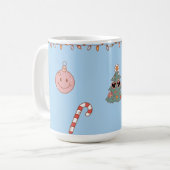 Mug Joli Noël Rétro Nostalgique Pastel Bleu Clair (Devant gauche)
