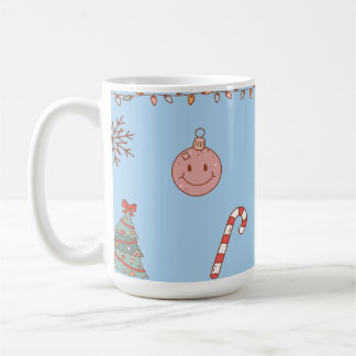 Mug Joli Noël Rétro Nostalgique Pastel Bleu Clair