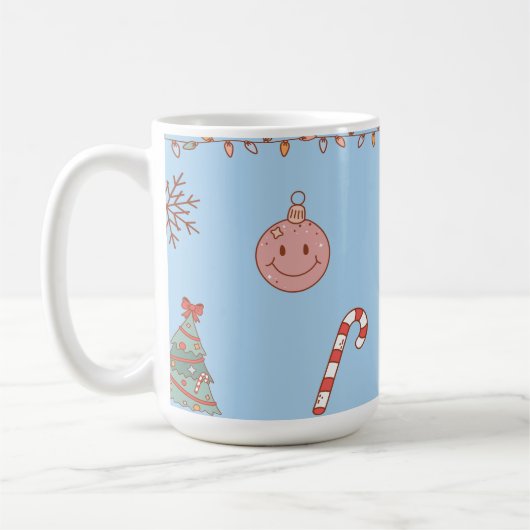 Mug Joli Noël Rétro Nostalgique Pastel Bleu Clair (Gauche)