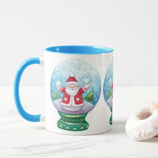 Mug Joli Noël Snowglobe Père Noël, Étoile, Oiseau (Avec donut)