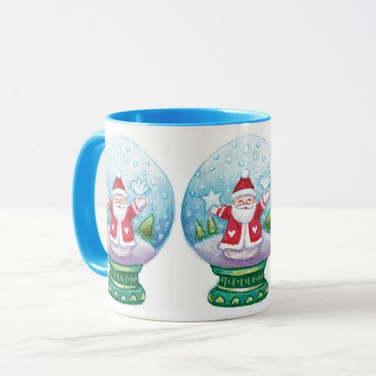Mug Joli Noël Snowglobe Père Noël, Étoile, Oiseau (Devant gauche)