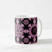 Mug Joli noir rose Floral Feuille Monogramme de Filigr (Devant droit)