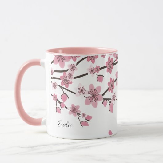 Mug Joli Nom Fleur de Cerisier Rose (Gauche)