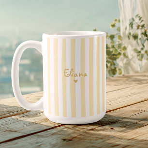 Mug Joli Nom Personnalisé Rayures Jaunes Féminin