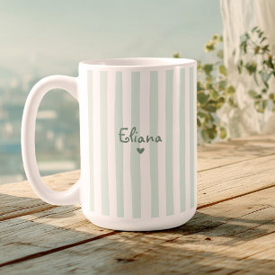 Mug Joli Nom Personnalisé Rayures Vert Sauge Féminin